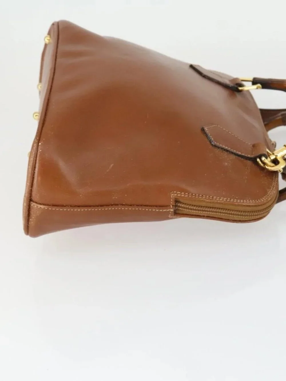 GUCCI Bamboo Hand Bag Leather 2way Brown Gold 000 122 0290 Auth 168572